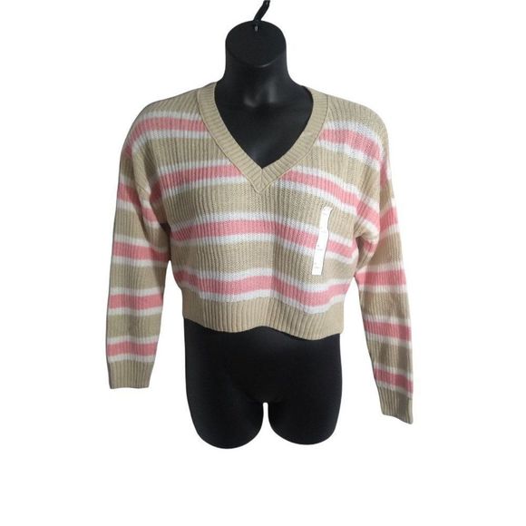 WILD FABLE WOMENS STRIPED V-NECK PULLOVER SWEATER- L - Picture 2 of 7